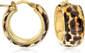 Ross-Simons Italian Leopard-Print Enamel Hoop Earrings In 18kt Gold Over Sterling