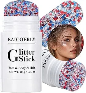 Star Face Body Glitter Stick, Red White Blue Holographic Sequins, Patriotic Usa Flag Sparkling Glitter Stick For Face Body Hair, 4th Of July Independence Day Makeup Decor For Women