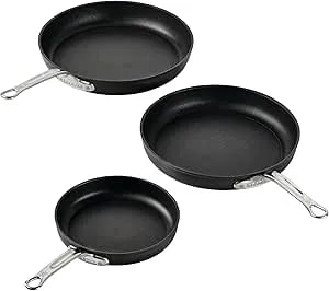 Hestan Titum Fusion 3-Piece Nonstick Skillet Set, (8", 9.5" & 12.5"), Double Impact Stainless Steel Base & Aluminum Body, Induction Compatible, Made Without Pfoas