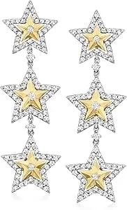 Ross-Simons 1.28 Ct. T.W. Diamond Star Drop Earrings In 14kt 2-Tone Gold