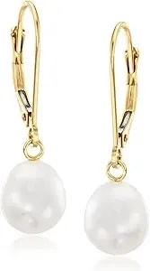 Ross-Simons 8-8.5mm Cultured Pearl Oval Drop Earrings In 14kt Yellow Gold