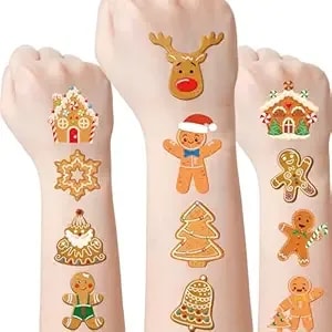 Merry Christmas Gingerbread Temporary Tattoos - 8 Sheets 280 Pcs Birthday Party Decorations Cute Man Cookies Tattoo Stickers For Boys Girls Xmas Party Favors Decor Gifts