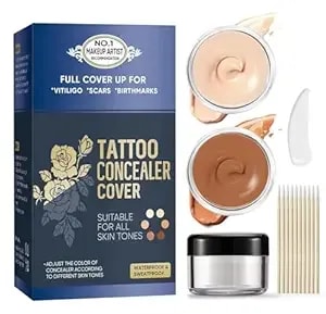Tattoo Cover Up Makeup Waterproof, 2 Colors Tattoo Cover Up Concealer, Suitable For Tattoos, Scars, Vitiligo, Spots, Skin-Friendly Nature & Invisible