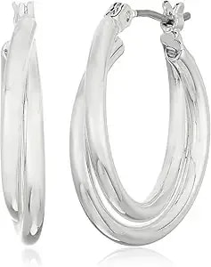 Nine West Women'S Twisted Hoop Earrings Silver Tone