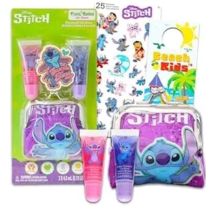 Stitch Lip Gloss Tubes - Bundle With 2 Lilo & Stitch Lip Gloss In Assorted Flavors For Party Favors Plus Coin Purse, Stickers, More - Lilo & Stitch Party Favors