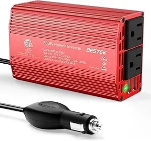Bestek Power Inverter Dc 12-17v To Ac 110v - 300w Car Plug Adapter Outlet - 4.8a Dual Usb Fast Charging Port, Vehicle Charger Cigarette Lighter Adapter For Phone, Laptop On Road Trip - Aluminum Housing