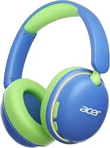 Acer ohr727 Kids Bluetooth Headphones Travel, 110h Playtime With Led Lights - 85db Safe Volume, Bluetooth 6.0, Built-In Mic, Wireless Over Ear Toddler Headphones For Ipad Tablet Travel School Blue Green