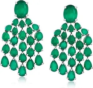 Ross-Simons Green Chalcedony Chandelier Drop Earrings In Sterling Silver