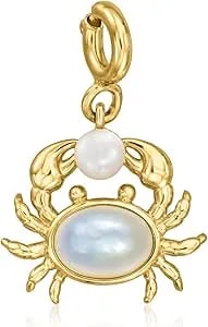 Ross-Simons Mother-Of-Pearl And 3.5-4mm Cultured Pearl Crab Charm In 18kt Gold Over Sterling