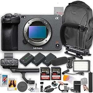 Sony fx3a Full-Frame Cinema Camera - 10.2mp - 256gb Memory + Microphone + Led Video Light + Spare Batteries + U-Grip + Hand Grip + More (Pro Bundle)