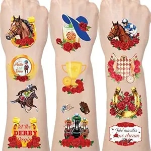 Derby Horse Racing Temporary Tattoos, 8 Sheets Kentucky Red Rose Tattoo Stickers, Derby Day Party Favors Decorations For Run For The Rose Party Supplies Gifts Prizes Rewards