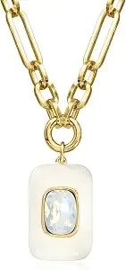 Ross-Simons 14kt Yellow Gold-Plated Necklace With Simulated Opal And White Enamel. 18 Inches