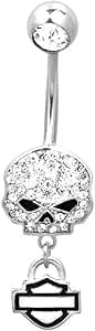 Harley-Davidson Women'S Belly Jewel, Bling Willie G Skull, Silver hdz0057