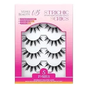 Veyesbeauty False Eyelashes Wispy Lashes Lightweight Natural Look Fluffy Faux Mink Thin & Invisible Band Manga Strip Lashes, Comfortable And Reusable, 5 Pairs