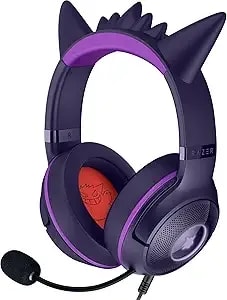 Razer Kraken Kitty v2 Usb Wired Headset: Gengar Spikes - Stream Reactive Lighting - Hyperclear Cardioid Mic - 40 Mm Drivers - 7.1 Surround Sound - Comfortable Ear Cushions - Pokemon Gengar Edition