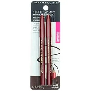 2 Packs - Maybelline New York Expert Wear Twin Brow & Eye Liner Pencils Dark Brown - 4 Pieces