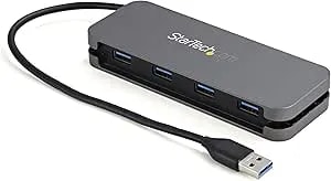 Startech.Com 4 Port USB 3.0 Hub - USB-A To 4X USB-A - Superspeed 5Gbps Portable USB 3.1 Gen 1 Type-A Hub - USB Bus Powered - Laptop/Desktop USB Hub With Long Cable 11" & Cable Management (HB30AM4AB)