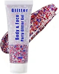 Body Glitter Red White And Blue, 4th Of July Outfits For Women, Face Hair Glitter Gel, Hair Glitter For Kids, Glitter Makeup For 4th Of July Accessories, Face Glitter For Women