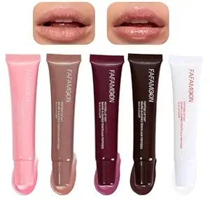5 Colors Hydrating Lip Gloss, Shiny Jelly Lip Plumping Lip Balms, Long Lasting Nourishing Non-Sticky Fresh Clear Smooth Lip Care