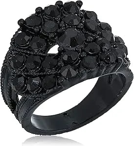 Guess "Basic" Jet And Silver Wide Band With Enamel And Stones Ring, Size 8 (89117094)