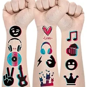 Music Temporary Tattoos Stickers (94 Styles), Mixed Style Hand Wrist Body Art For Kids Boys Girls Birthday Gifts Disco Music Party Supplies Decorations Favors