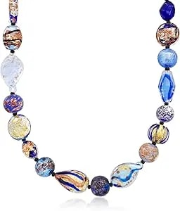 Ross-Simons Italian Multicolored Murano Glass Bead Necklace In 18kt Gold Over Sterling