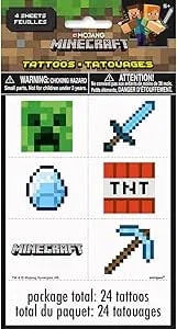 Multicolor Minecraft Tattoos (24 Count) - Perfect For Kids' Parties, Themed Events, And Gaming Celebrations
