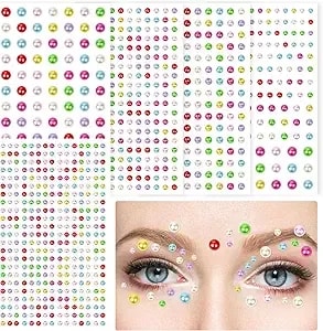 973pcs Face & Hair Gems Stickers Fake Piercings– Self-Adhesive Face Jewels & Rhinestones For Eyes, Body, Makeup, Festivals – 3/4/5/6mm Diy Rave Accessories For Girls, Teens & Women (Color)