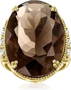 Ross-Simons 20.00 Carat Smoky Quartz And 1.60 Ct. T.W. White Zircon Ring In 18kt Gold Over Sterling