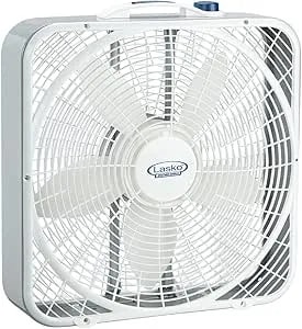 Lasko Weather-Shield Performance Box Fan, 3 Speeds, Innovative Wind Ring System For Up To 30% More Air, Carry Handle For Bedroom, Office, Home, 20 Inch, White, 3720