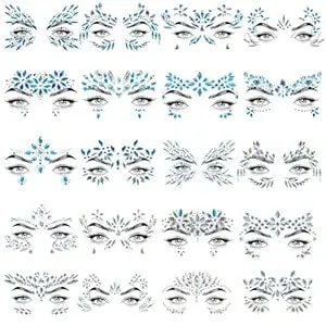 20 Sets Face Jewels Face Gems Mermaid Glitter Rhinestone Crystal Sticker Waterproof Eyes Face Temporary Tattoos For Party,Rave Festival,Carnival,Holiday Costumes,Rave Accessories,Makeup