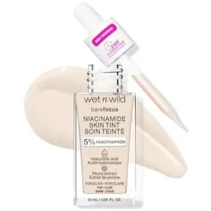 Wet N Wild Bare Focus Skin Tint, 5% Niacinamide Enriched, Buildable Sheer Lightweight Coverage, Natural Radiant Finish, Hyaluronic & Vitamin Hydration Boost, Cruelty-Free & Vegan - Porcelain