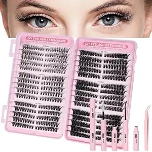 Aomig Cluster Eyelash Extensions Kit, 540pcs Volume Fluffy Lash Clusters, 8-16mm Individual Lashes Kit With Eyelash Bond And Tweezers, Thick Eye Lash Clusters Diy Cat Eye Lashes Natural Looking