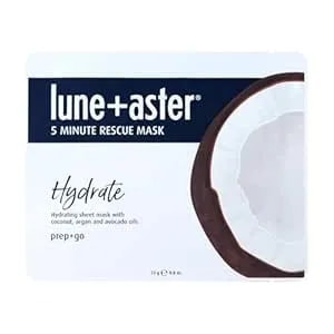 Lune+Aster 5 Minute Rescue Mask - Hydrate - Hydrating Sheet Mask With Hyaluronic Acid, Coconut, Argan & Avocado Oils - 100% Coconut Fiber - Perfect For Flights & Self-Care - Made In Korea