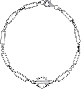 Harley-Davidson Women'S Link & Length Bar & Shield Chain Bracelet - Silver