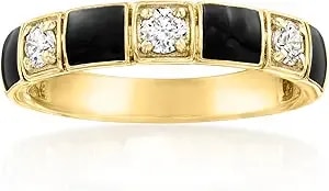 Ross-Simons 0.30 Ct. T.W. Lab-Grown Diamond And Black Enamel Pattern Ring In 18kt Gold Over Sterling