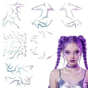 6sheets Laser Purple Temporary Patterns Tattoo Realistic Waterproof Body Art For Cosplay Party Makeup Birthday Themed Party Supplies Decoration Favors