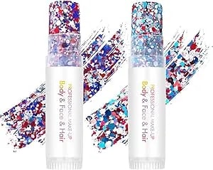 4th Of July Body Glitter Stick (2pcs), Red White Blue Hair Glitter Stick, 250 Anniversary Usa Merchandise, American Flag Makeup For Independence Day 250 Anniversary, Waterproof Face Glitter For Women