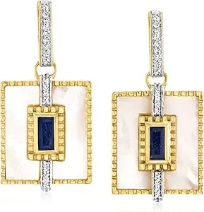 Ross-Simons Mother-Of-Pearl And 1.30 Ct. T.W. Sapphire Drop Earrings With .20 Ct. T.W. White Topaz In 18kt Gold Over Sterling