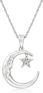 Ross-Simons Diamond Love You To The Moon And Back Moon And Star Pendant Necklace In Sterling Silver
