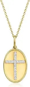 Ross-Simons 0.15 Ct. T.W. Diamond Cross Oval Pendant Necklace In 18kt Gold Over Sterling