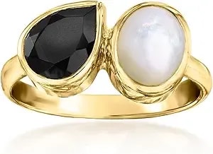 Ross-Simons Onyx And Mother-Of-Pearl Toi Et Moi Ring In 18kt Gold Over Sterling