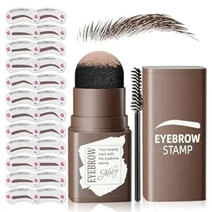 Eyebrow Stamp Stencil Kit - Eyebrow Powder With Brush Long-Lasting & Waterproof Brow Shaping Kit With 24 Reusable Thin & Thick Eyebrow Stencils For Natural Eyebrow Color (Black Brown)