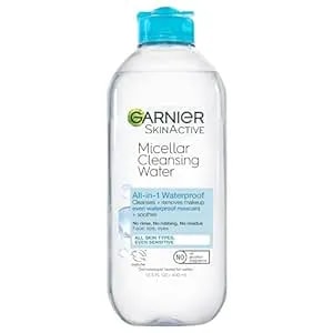 Garnier Micellar Water For Waterproof Makeup, Hydrating Facial Cleanser & Makeup Remover, Suitable For Sensitive Skin, Vegan, Cruelty Free, 13.5 Fl Oz (400ml), 1 Count