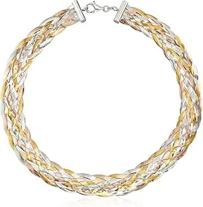 Ross-Simons Italian Sterling Silver And 18kt 2-Tone Sterling Silver Braided Herringbone Collar Necklace