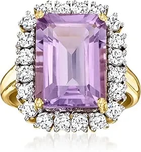 Ross-Simons 7.00 Carat Amethyst Ring With 1.00 Ct. T.W. Lab-Grown Diamonds In 18kt Gold Over Sterling