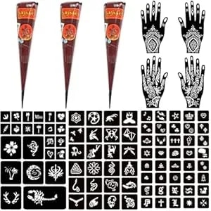 Moricher Temporary Tattoo Kits 3 Henna Tattoo Cones 101 Stencils Semi Permanent Tattoo Markers Jagua Gel For Women Men Kids Diy Art Painting Party Gifts
