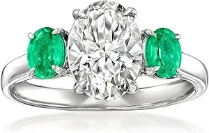 Ross-Simons 2.00 Carat Lab-Grown Diamond Ring With .50 Ct. T.W. Emeralds In 14kt White Gold