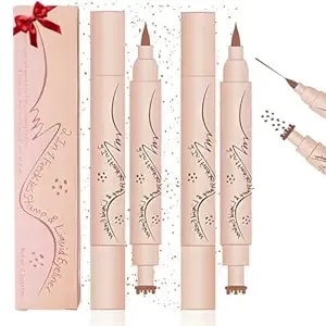 2pcs 2-In-1 Freckle Pen & Stamp Set, Waterproof Long Lasting Fake Freckle Makeup Pen, Natural Lifelike Sun-Kissed Freckle Tattoo, Festival Party Cosmetics, Light Shade For Women & Girls