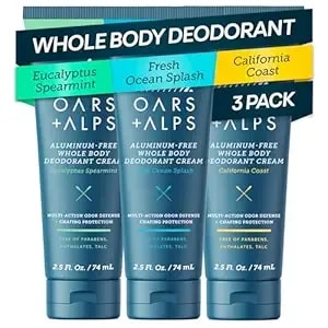 Oars + Alps Whole Body Deodorant Cream For Men & Women, Anti-Chafing And Aluminum Free Deodorant, Multi-Action Odor Defense, Long Lasting, Variety Pack, 2.5oz